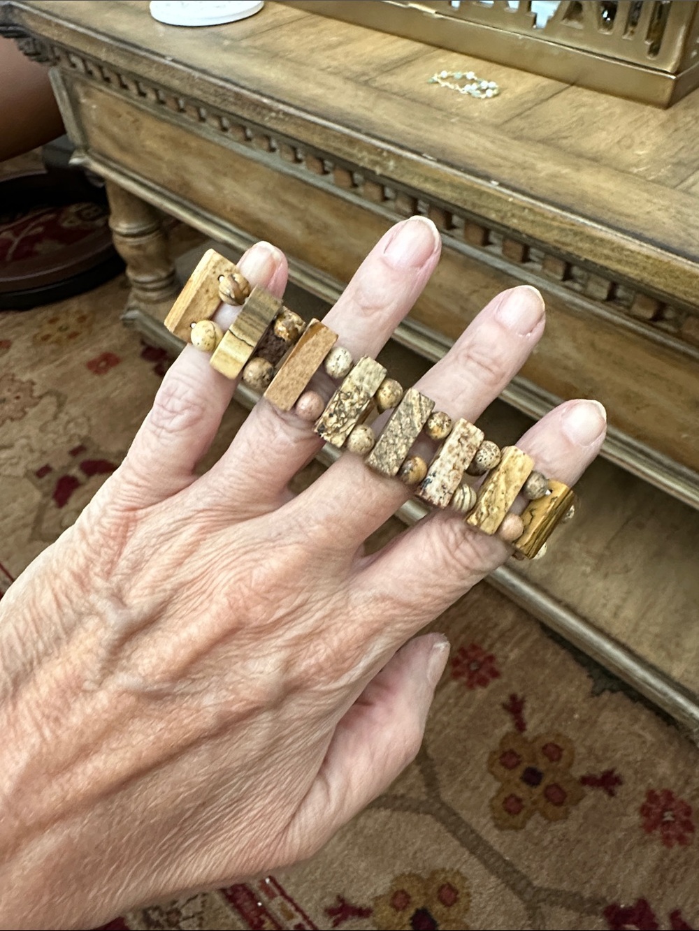 Earth-Tone Natural Stone Stretch Bracelet in Beige and Cream - Picture 4 of 4